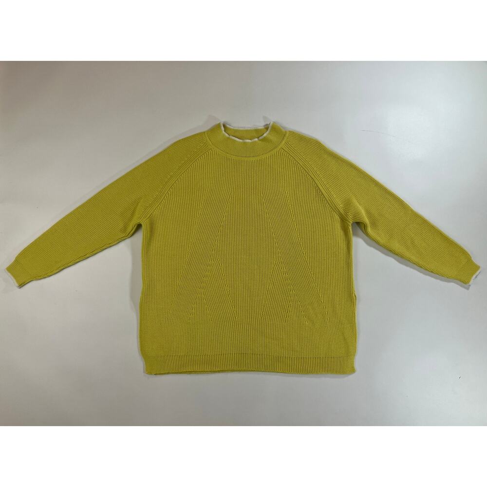 MERSEA Women OS Mustard Yellow Cable Knit Crewneck Sweater White Trim Ecuador